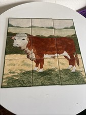 vintage pilkington wall tiles mural by J.fish of a bull 46 x 46 cms