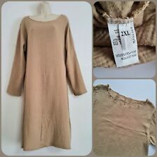 Ladies Size 2XL UK 14 Beige Lagenlook Soft Double Gauze Long Sleeves Tunic Dress