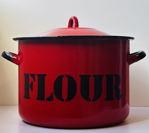 Vintage red enamel flour bin - vintage,