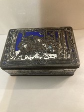 Medium Size Riley’s Toffee Tin Blue and Silver In Tarnished Rusty Vintage Cond