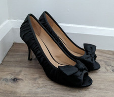 Coast Black Satin Stiletto Shoes Peep Toe Bow - Size 5 (38)