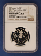 2019 Silver Piedfort Proof 50p coin "Battle of Hastings" NGC PF69 Ultra Cameo