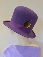 A Child Of The Jago Purple mini Bowler felt Hat black lining with feather detail