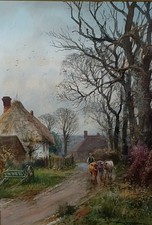 HENRY CHARLES FOX RBA (1860-1929) Signed Watercolour Cattle on a Village Lane