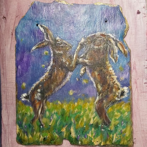 Original ooak boxing hares - original,