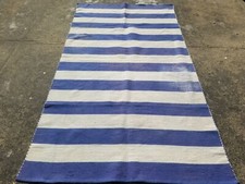 Vintage Traditional Handmade Blue and White Striped Cotton Rug 97x55 inches