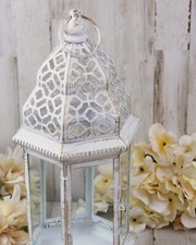Shabby white & gold ornate iron candle lantern decorations