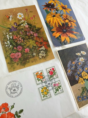 Vintage floral postcards - x,