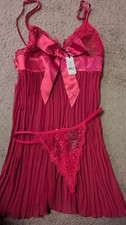 BOUX AVENUE FUCHSIA  LUCILLE  PLEATED BABYDOLL & THONG SIZE UK 14  BNWOT RRP £36