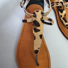 LOVEMATE Leather Pony Skin Flat Sandals Leopard Thong flip flops Shoe Size UK 41