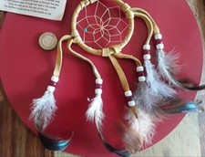 Light Tan Native American Dream Catcher 3 inch diameter. Native American Craft