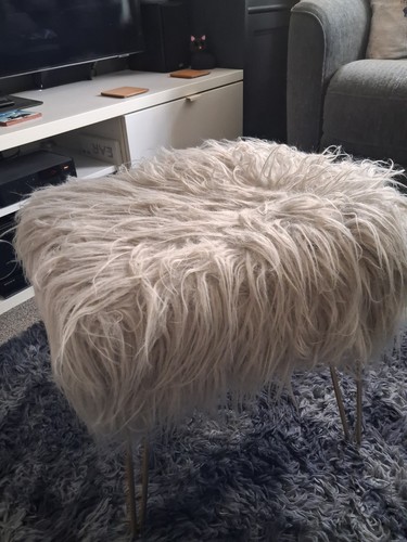 Grey fluffy footstool with - grey,