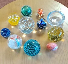 Lot Of 11 Vintage Glass Paperweights Mid Century Bubble Flower