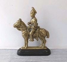 Heavy Vintage Brass Door Stop Soldier On Horseback Cast Iron Base Rustic Decor