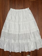 F&F White Tiered Broderie Anglaise Lined Long Cotton Boho Gypsy Skirt Size 22