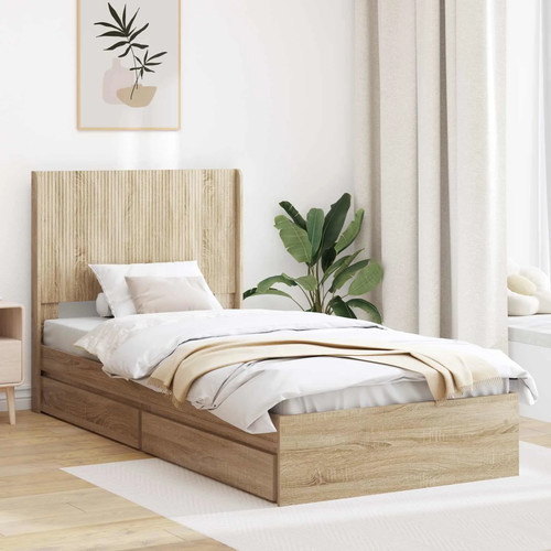 Walplus sonoma oak storage bed - oak,