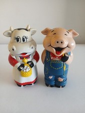 Vtg 1995 Mooing & Oinking Pig Cow Salt Pepper Shaker Fun-Damental 2.25" Untested