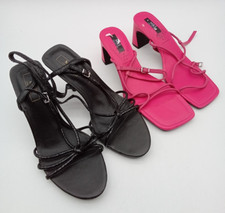 M&S 2Pcs Shoe Bundle Size 8 Square Toe Pink  Heels Black Strappy Heels NEW F2