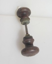 Antique French Wooden Door Knobs Handles Old Vintage Wood Brass SLIM SPINDLE