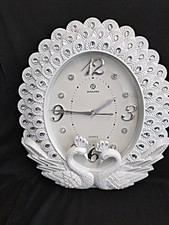 Beautiful White Peacock Design Wall Clock Silent Quartz Movement