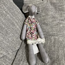 Tilda Handmade Elephant Plush with fabric and lace dress. Beautiful Condition