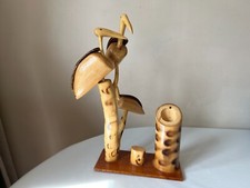 Vintage bamboo wood bird ornament / vase