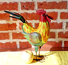 Decorative Rustic Hand Painted & Made Metal Tin Standing Cockerel 34 cm Tall