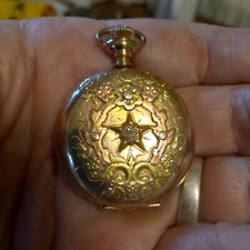 Solid 14K GOLD, 3- Colors! Waltham, ladies Pocket Watch,  Mine-cut DIAMOND,  