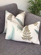Pair of Cushion Covers  made In John Lewis ‘ Fern’ Embroidered Fabric, Green