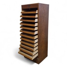 Vintage filing cabinet century - tall oak tambour roller shutter drawers + key