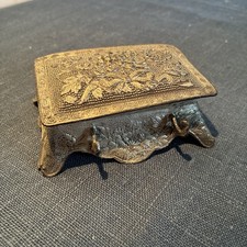 Vintage Oriental Calligraphy Writing Patterned Metal Double Ink Well Glass Wells