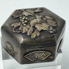Japanese Meiji Period Shakudo Bronze Box Gilded Decoration to top & Sides c1880