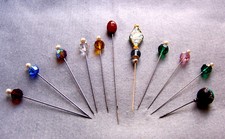 Early 20th century hatpins glass bead and faux pearl ornament