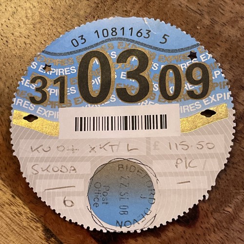 Old tax disc march 2009 - tax,