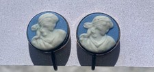 Vtg Symmetalic Wedgwood Sterling Silver and 14k Cameo Earrings Blue Screw Back