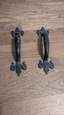 vintage Antique Cast Iron Ornate Fleur-de-Lys Pull Handle for Door Gate Shed