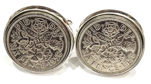1958 sixpence coin cufflinks - sixpence,