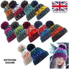 Cable Knit Bobble Hat Heavyweight Thermal Pom Pom Beanie Winter Warm Ski Hats