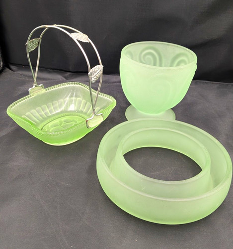 Vintage frosted green glass - frosted,