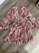 Floral Cut Out Dress Deep Plunge Neckline Mini Boohoo Pretty Little Thing Size L