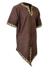 Mens (M) Medieval Tunic Half Sleeves - Brown. Viking Pirates Reenactment Costume