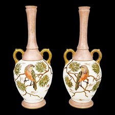 Antique 1880's German Franz Anton Mehlem, Royal Bonn blush Aesthetic vase pair