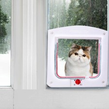 4-Way Safe Lockable Locking Pet Cat Dog Door Brushy Flap Screen Size 24.4*20.3cm