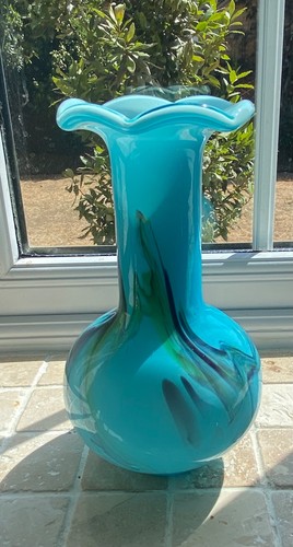 Turquoise stained glass - , vase