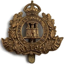WW1 ECONOMY ISSUE Suffolk Regiment ALL BRASS Cap Badge - Original WWI Great War