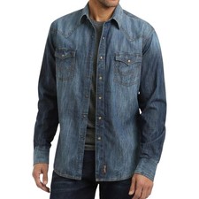 Wrangler Mens Denim Shirt Vintage Long Sleeve Regular Fit Cotton Collared Shirts
