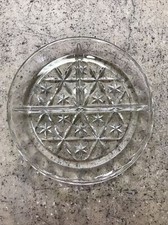 Vintage 3 Section Round Divided Relish Dish Star Pattern - Clear Glass - Nice!