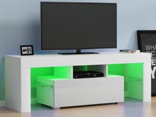 White TV Unit Stand TV Media Cabinet with 1 Drawer High Gloss Door LED Lighting