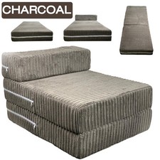 Charcoal Jumbo Cord Single Chair Sofa Z Bed Seat Foam Fold Out Futon Guest