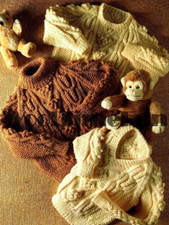 Knitting Pattern Aran Cable Sweaters Childrens Toddlers Crew Round V-Neck